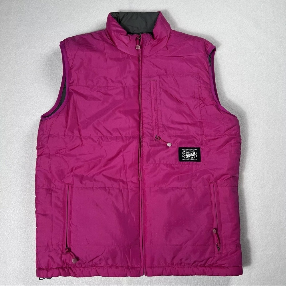 Stussy Women's Puffer Vest Reversible Authentic Gear Pink Gray Medium